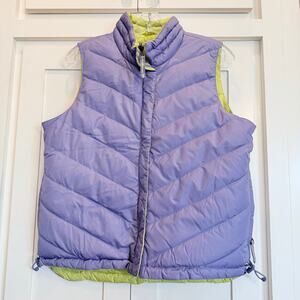Coldwater Creek Goose Down Reversible Puffer Vest S Lavender Chartreuse